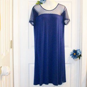 EKOUAER XXL Stretch Pullover Dress Sapphire Blue Sheer Yoke & Short Sleeves
